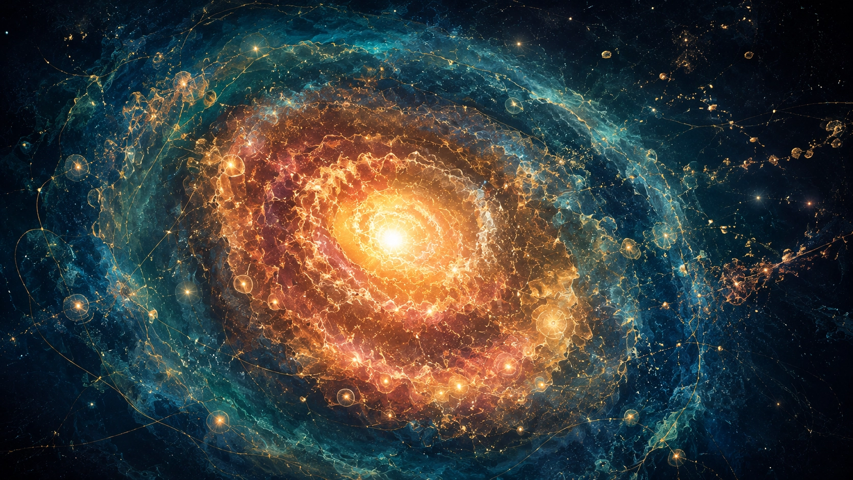 星の内部で核融合が進み、炭素や酸素などの元素が形づくられていくことを表したコンセプトアート